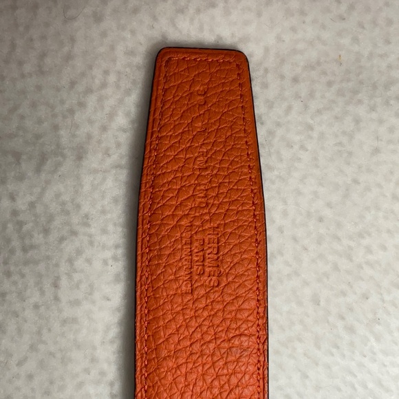 Hermes Reversible 32MM Leather Belt Orange & Black with Silver Hardware - Picture 2 of 6